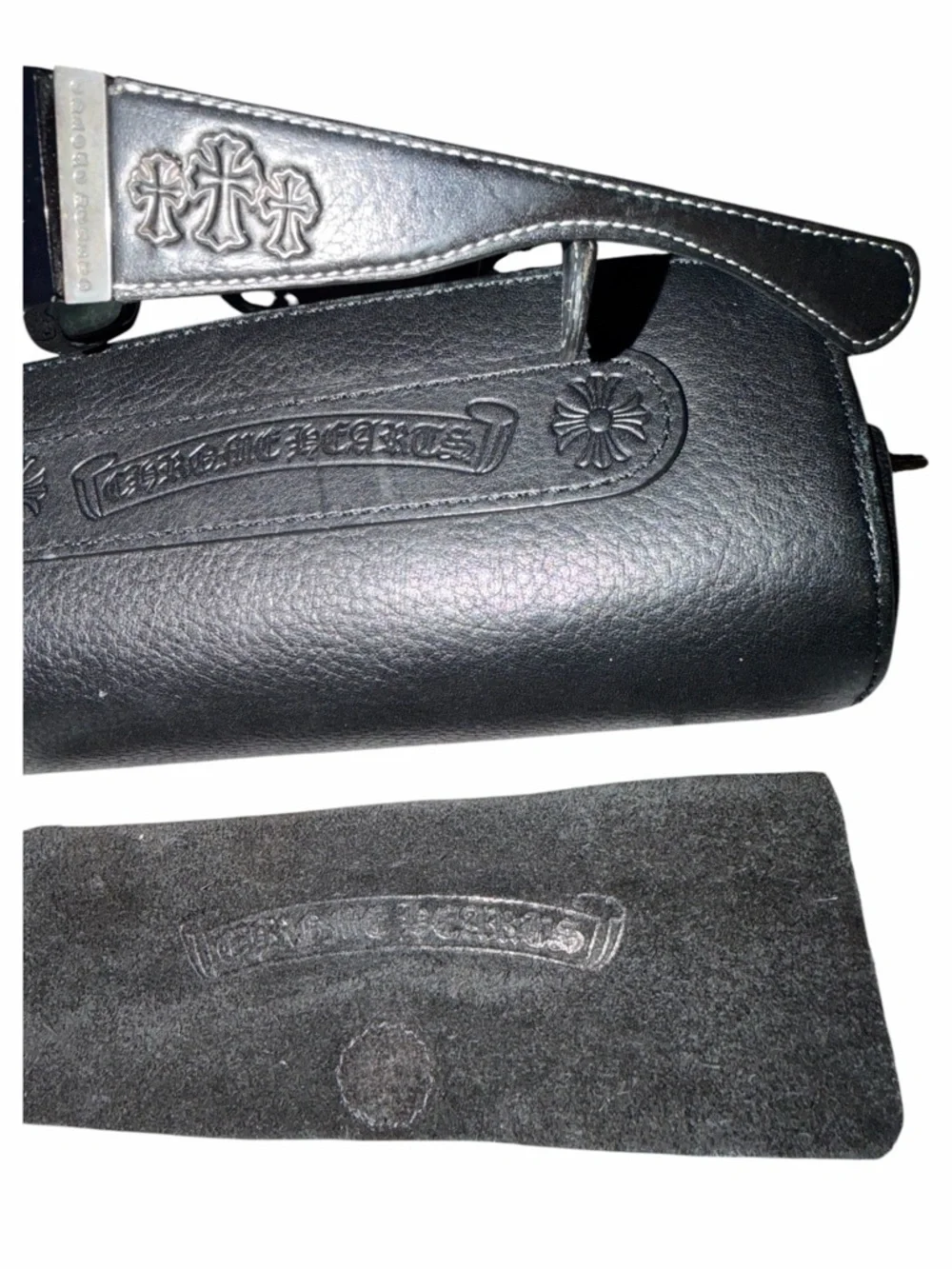 Chrome Hearts Black Hard James Sunglasses RARE Black Leather Triple Cross